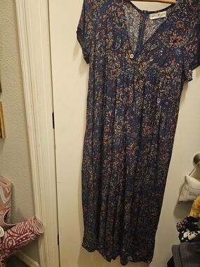 Natural Life Boho Paisley Wide Leg Jumpsuit SM Short Sleeve Whimsy Goth Fall